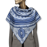HERMES Blue Tohu Bohu Twill Silk Scarf 90 x 90 cm