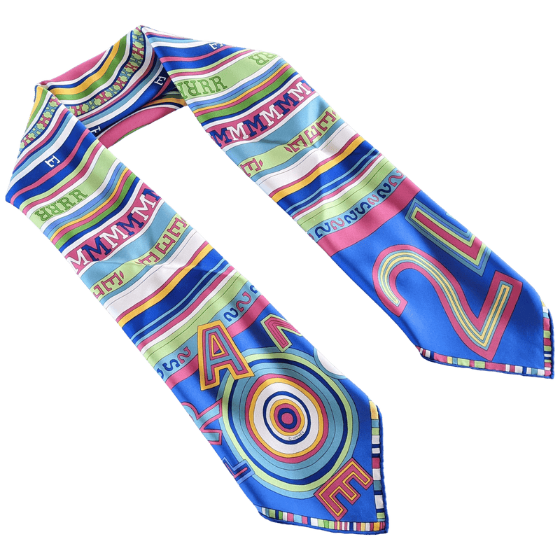 HERMES Cobalt Bluei Tohu Bohu by Claudia Sthulhofer-Mayr Twill Silk Scarf 90 x 90 cm