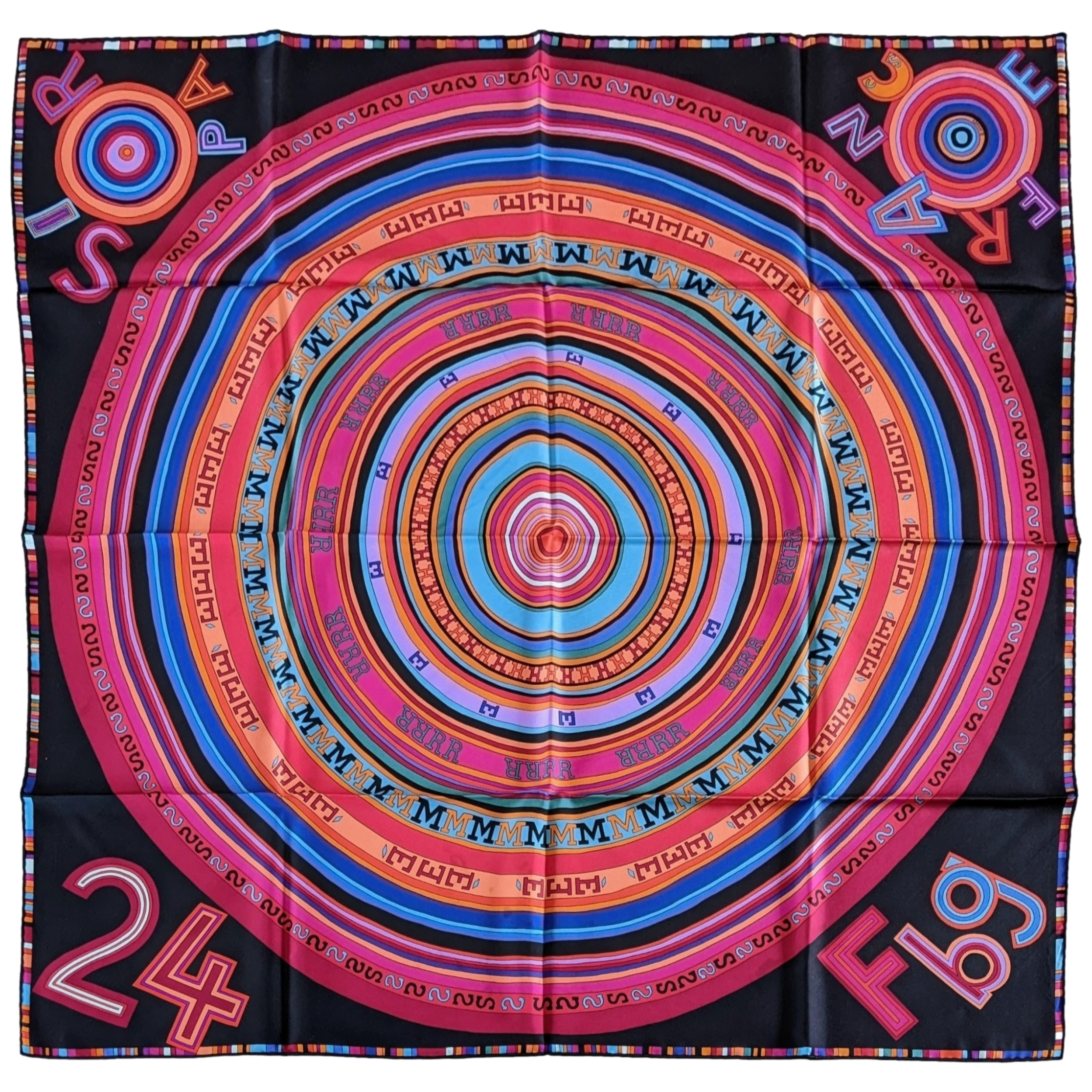 HERMES TOHU BOHU 2004 Black/Multi Twill Silk Scarf 90 x 90 cm