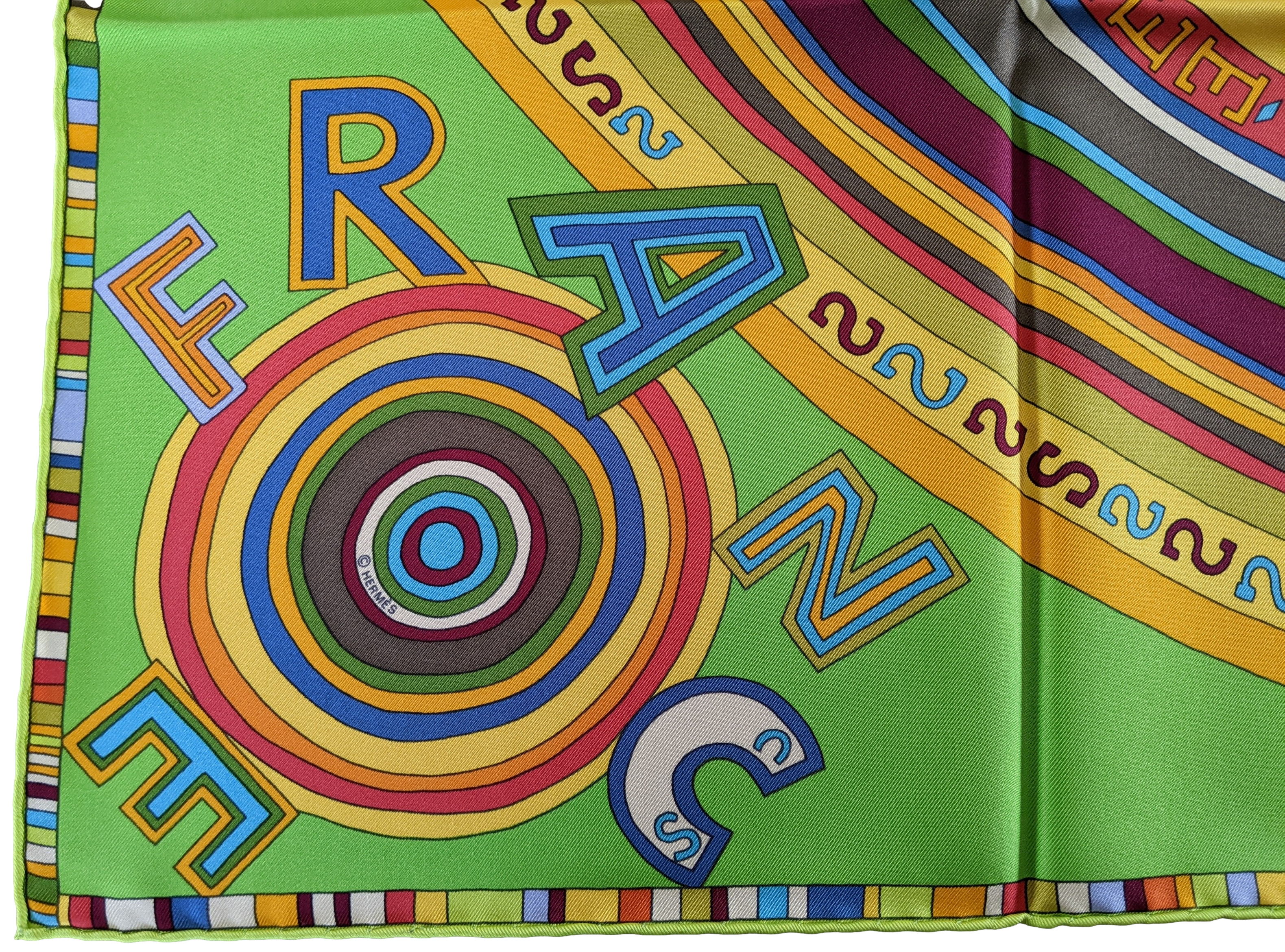 HERMES TOHU BOHU 2004 Green/Multi Twill Silk Scarf 90 x 90 cm,