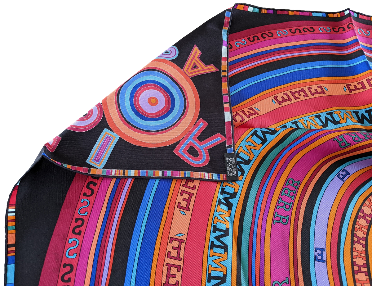 HERMES TOHU BOHU 2004 Black/Multi Twill Silk Scarf 90 x 90 cm