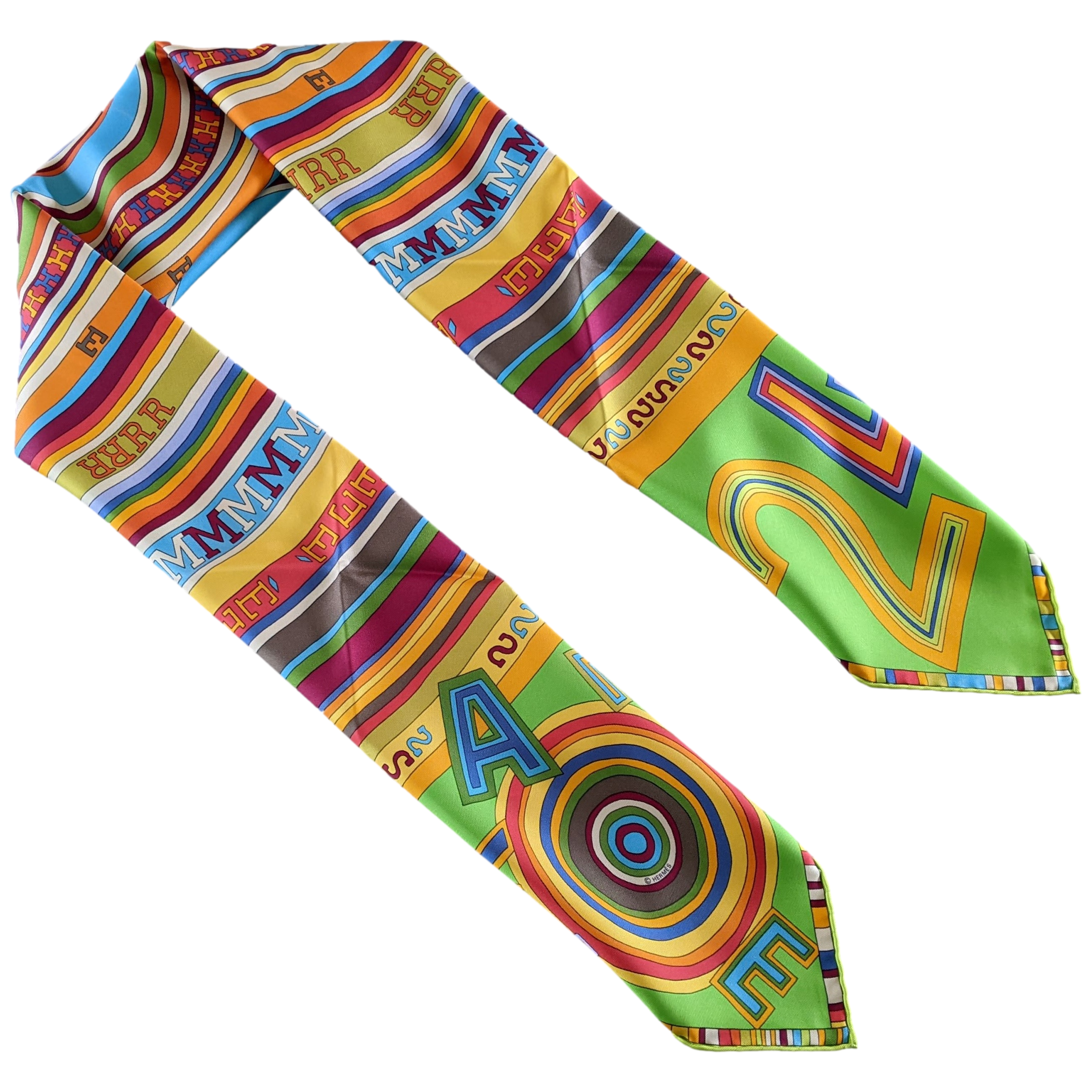 HERMES TOHU BOHU 2004 Green/Multi Twill Silk Scarf 90 x 90 cm,