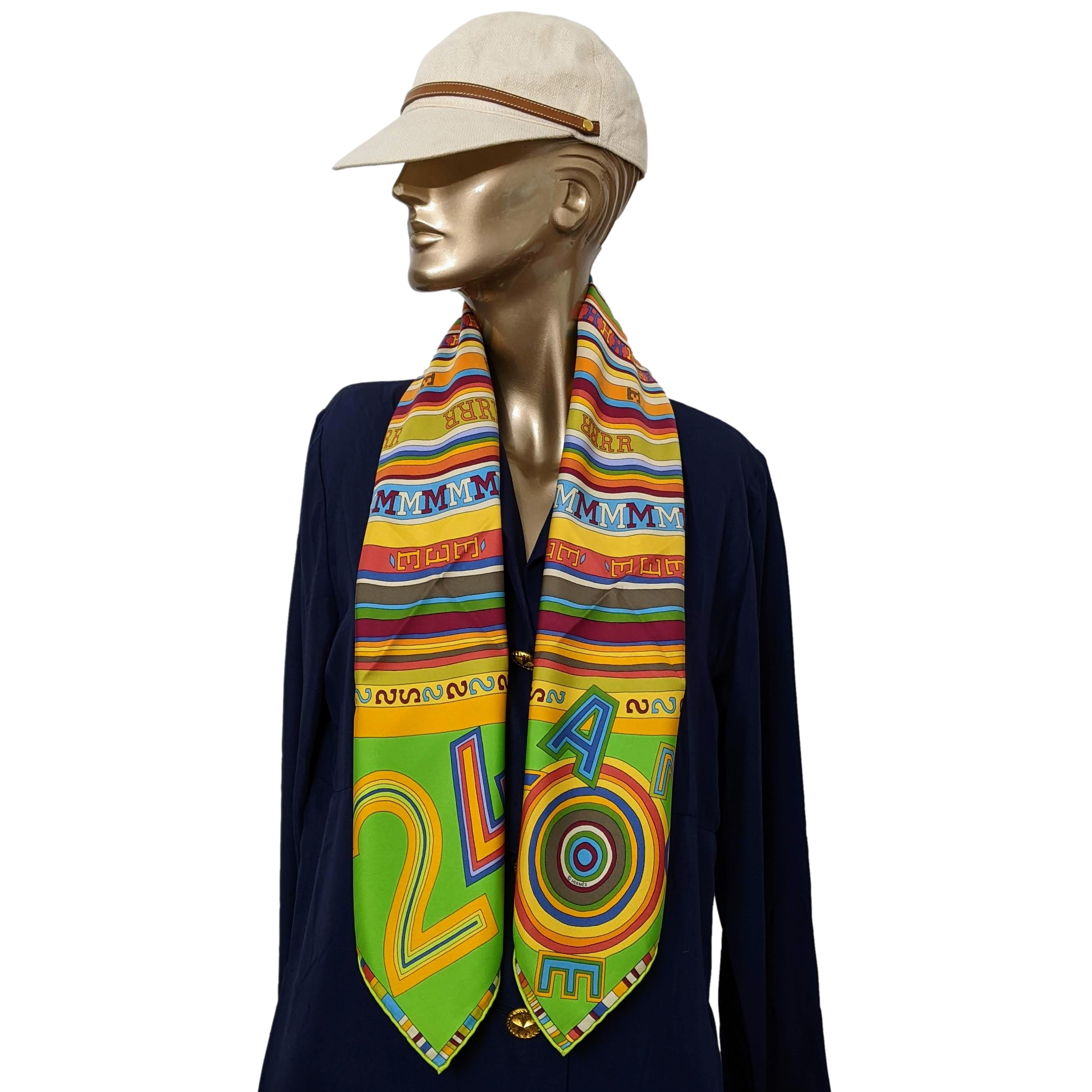 HERMES TOHU BOHU 2004 Green/Multi Twill Silk Scarf 90 x 90 cm,