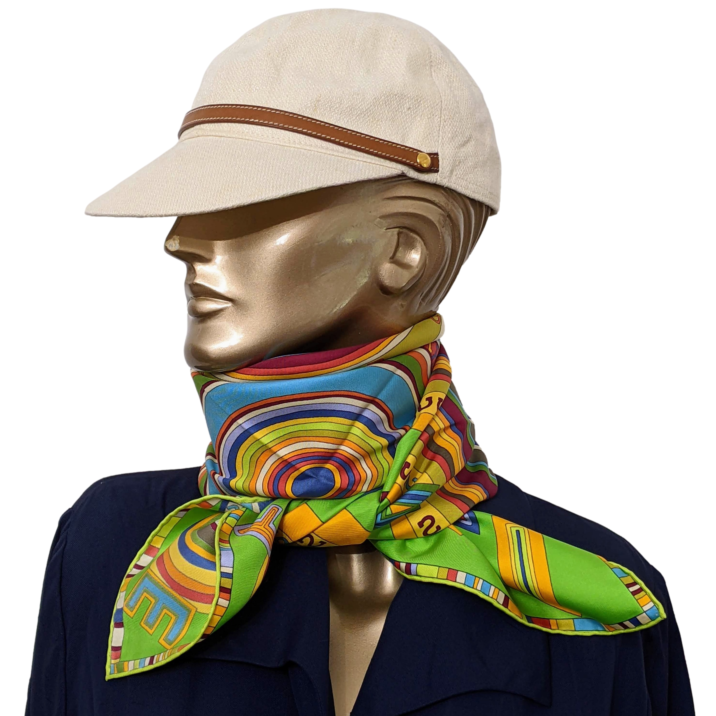 HERMES TOHU BOHU 2004 Green/Multi Twill Silk Scarf 90 x 90 cm,