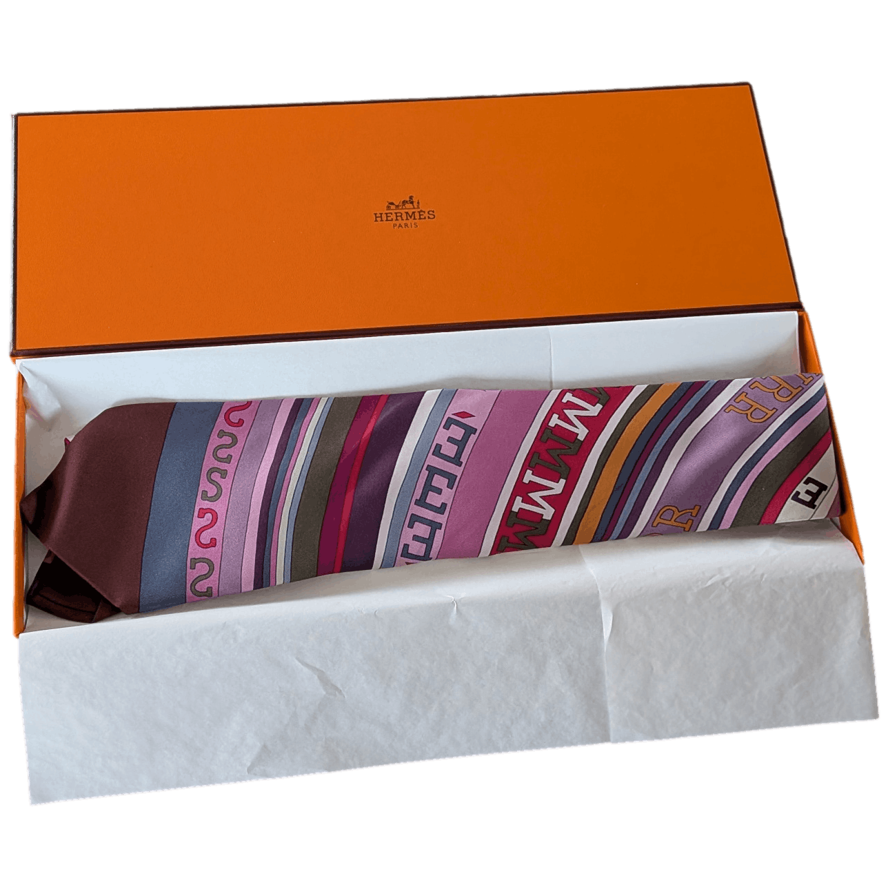 HERMES Purple Tohu Bohu Tie in Twill Silk X cm in Box