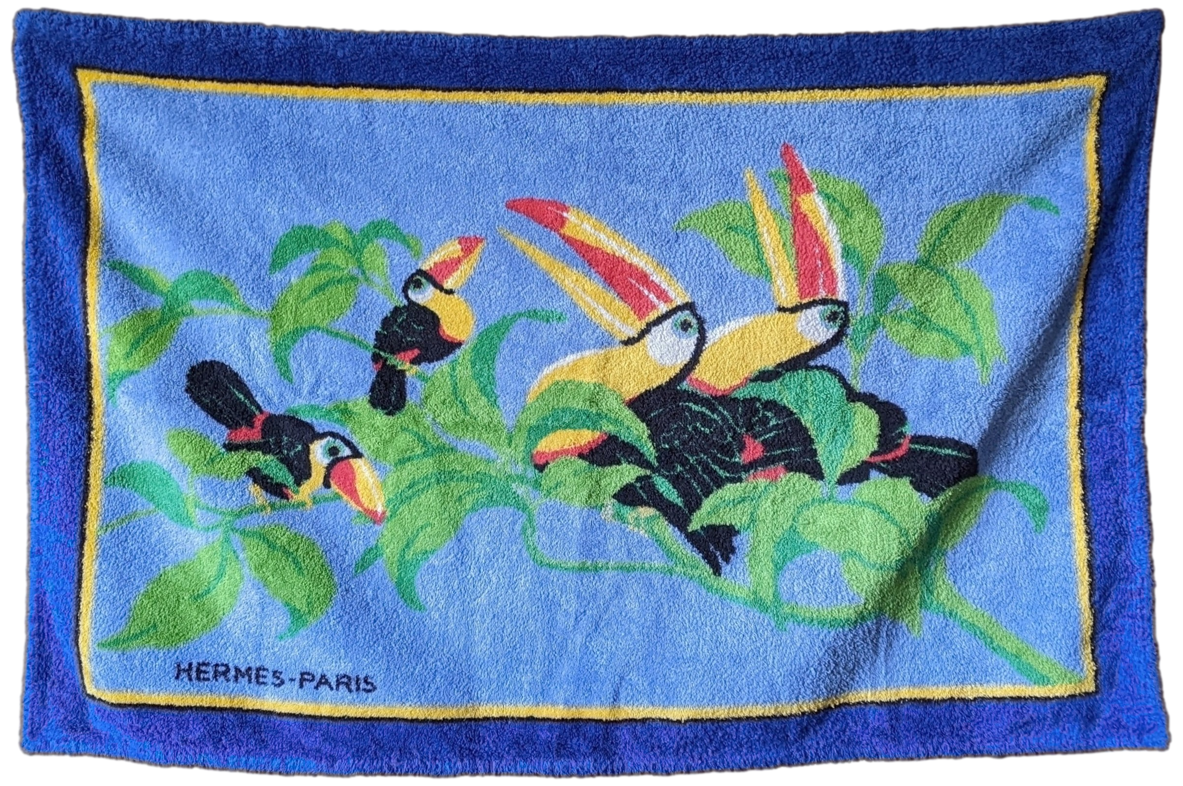HERMES Vintage TOUCANS Terry Cotton Beach Towel PM 65 x 95 cm