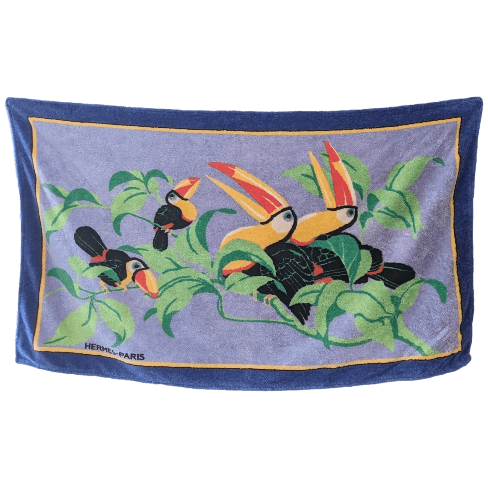 HERMES TOUCANS Vintage Cotton Terry Beach Towel 90 x 150 cm