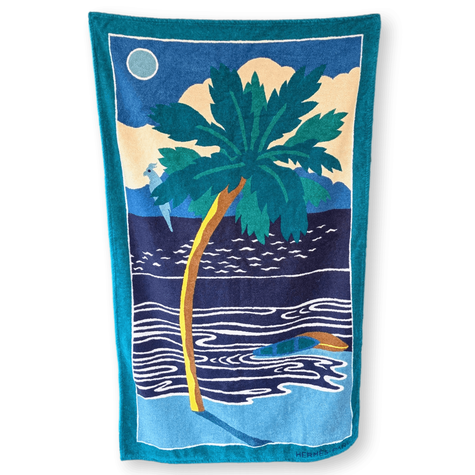 HERMES Palm Tree Beach Towel Turquoise GM 90 x 150 cm New