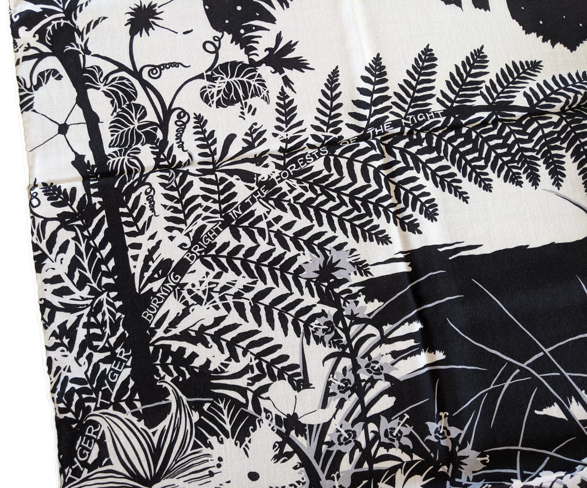 Hermes 2015 Noir/Blanc B/W "Tyger Tyger" by Alice Shirley Cashmere Shawl 140 x 140 cm