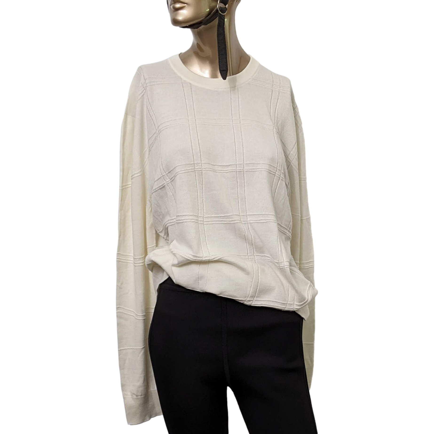 HERMES VAGUE DE CARREAUX Cahsmere/Cotton Crewneck Sweater SzXL