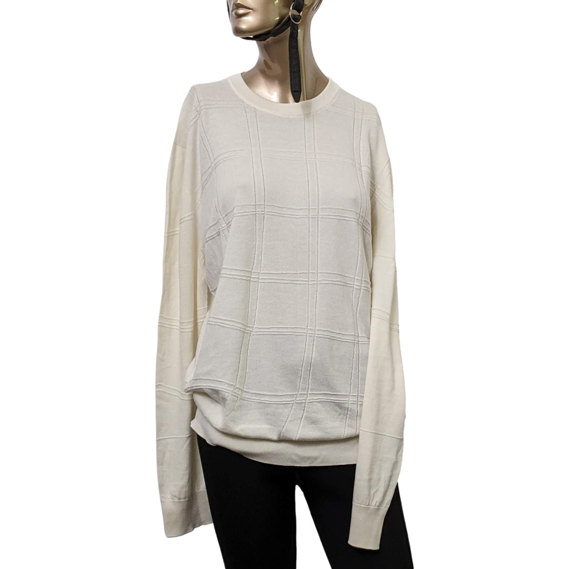 HERMES VAGUE DE CARREAUX Cahsmere/Cotton Crewneck Sweater SzXL
