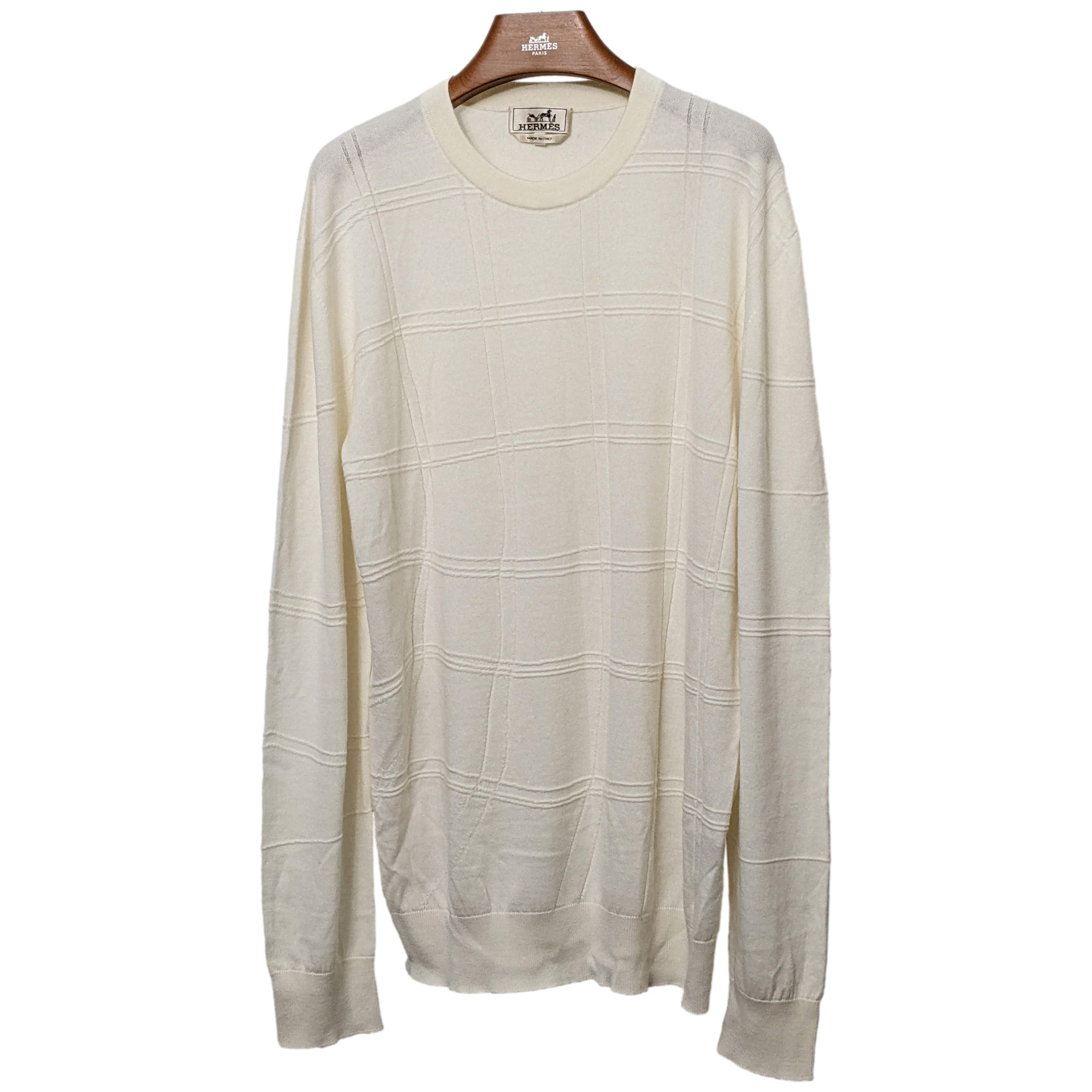 HERMES VAGUE DE CARREAUX Cahsmere/Cotton Crewneck Sweater SzXL