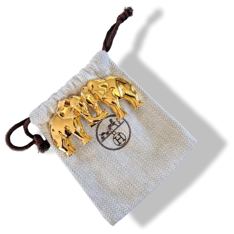 Hermes Vintage 1990cms Plated Yellow Gold ELEPHANTS Belt Buckle 32mm, Rare! - poupishop