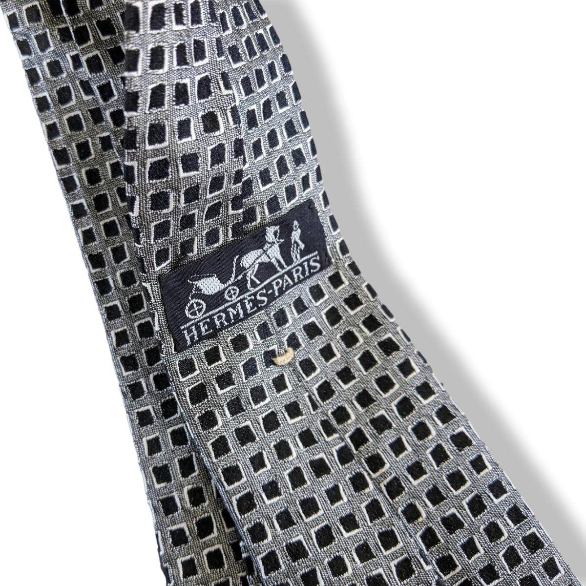 Hermes Vintage 60s Noir/Gris/Blanc Silk Tie Silk 6,5 cm/2.56", Retro look! - poupishop