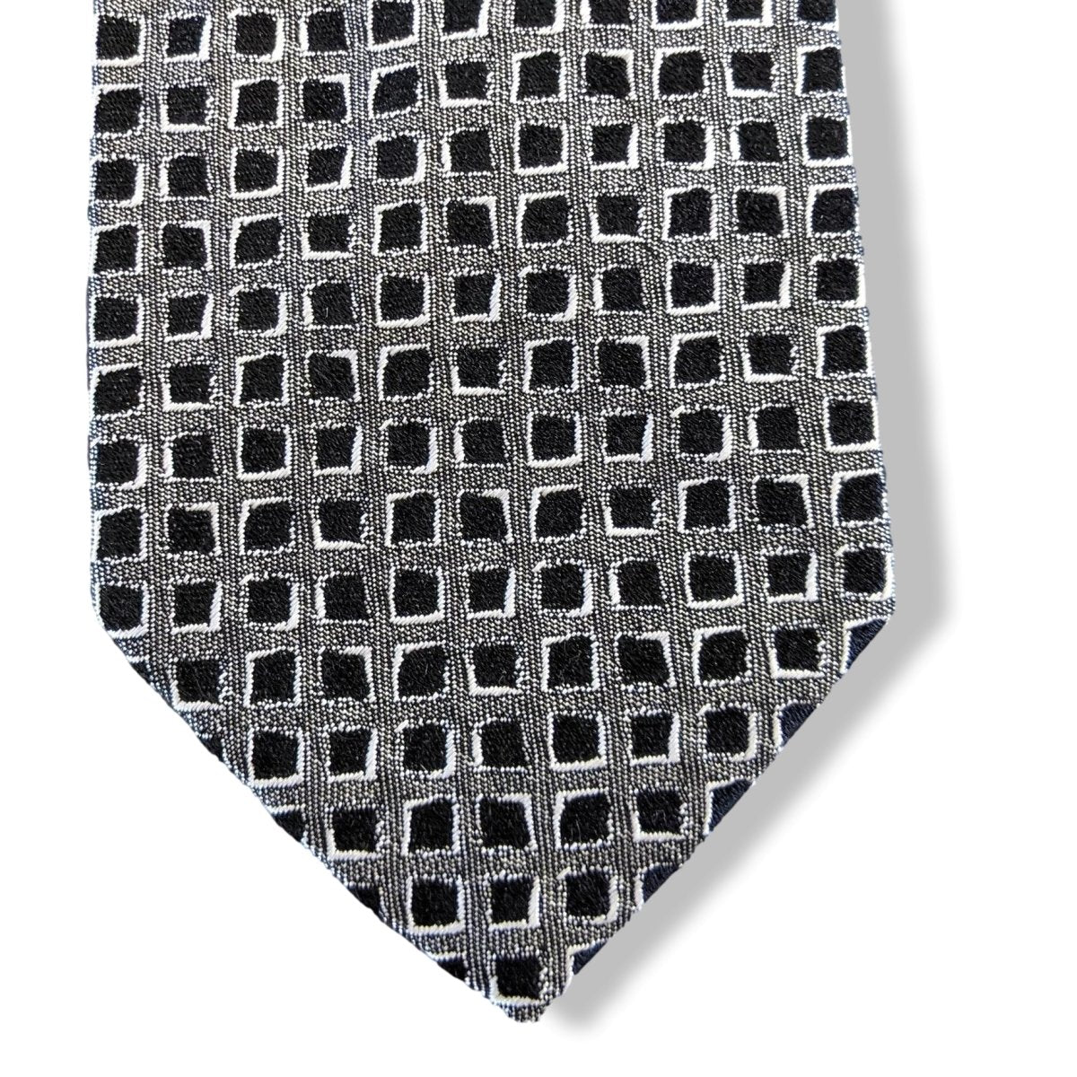 Hermes Vintage 60s Noir/Gris/Blanc Silk Tie Silk 6,5 cm/2.56", Retro look! - poupishop