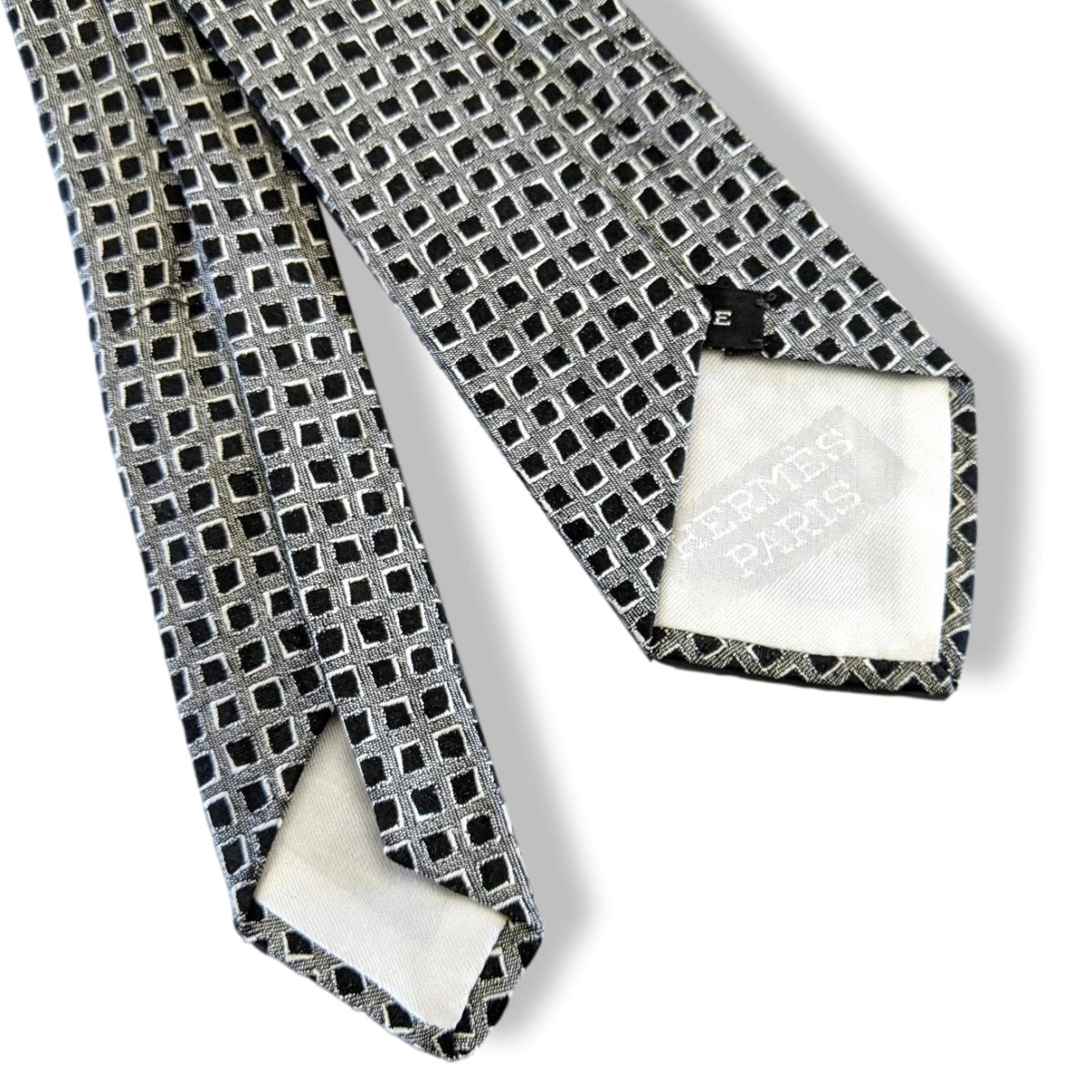 Hermes Vintage 60s Noir/Gris/Blanc Silk Tie Silk 6,5 cm/2.56", Retro look! - poupishop