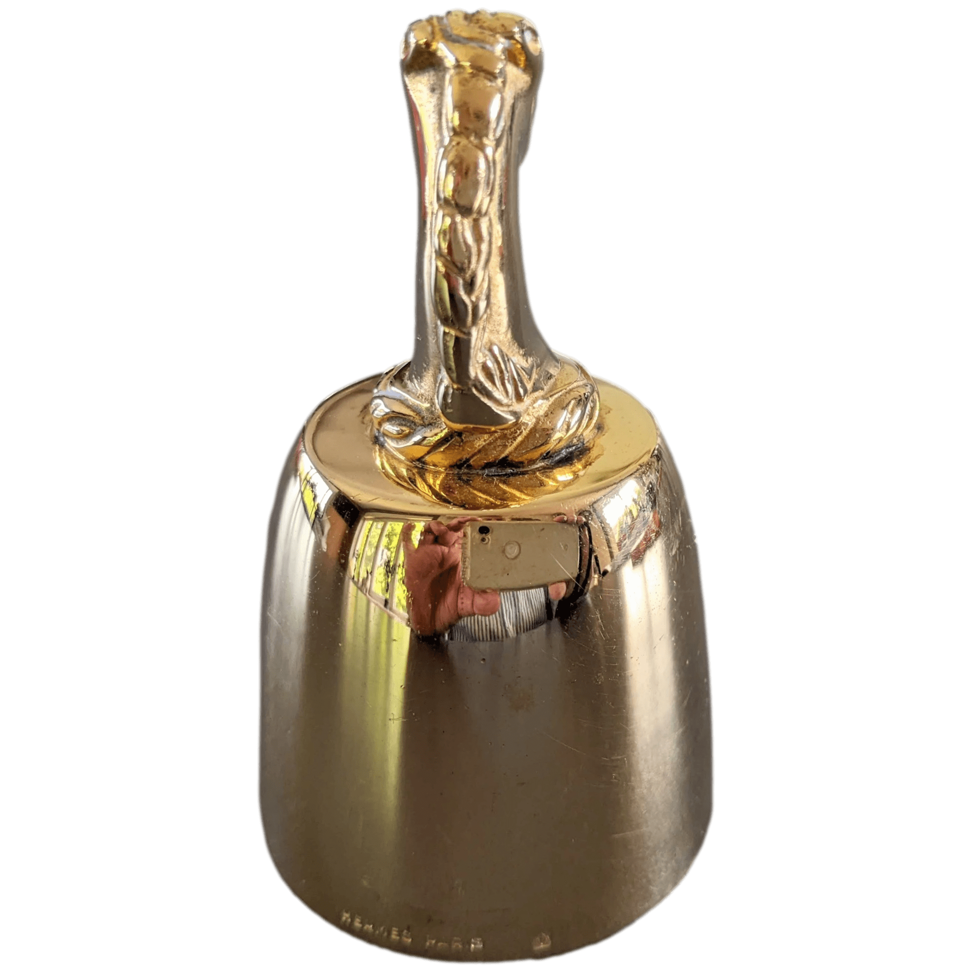 HERMES 1960s Vintage Equistrian Gold Table Bell Clochette