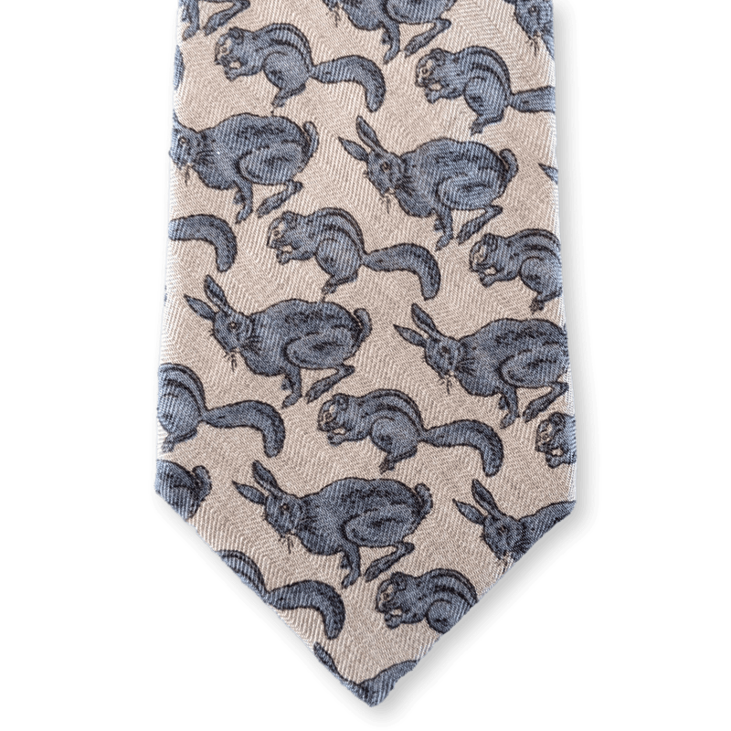 HERMES Vintage Rabbits & Squirrels Eating Cashmere/Silk Tie 8 cm