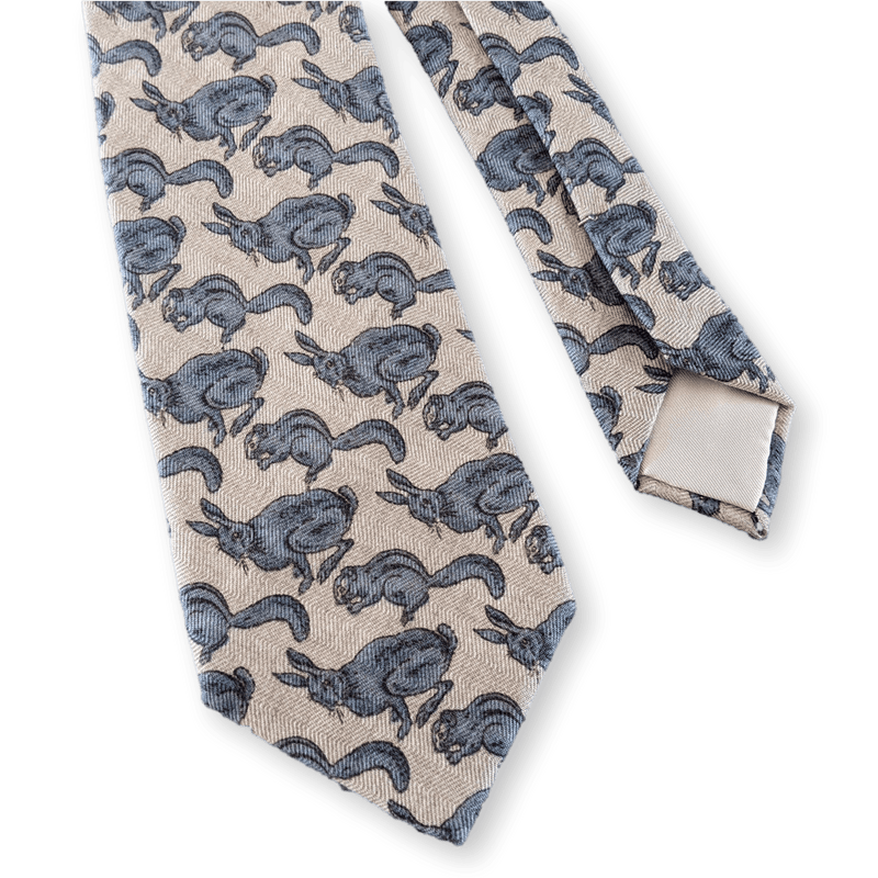 HERMES Vintage Rabbits & Squirrels Eating Cashmere/Silk Tie 8 cm