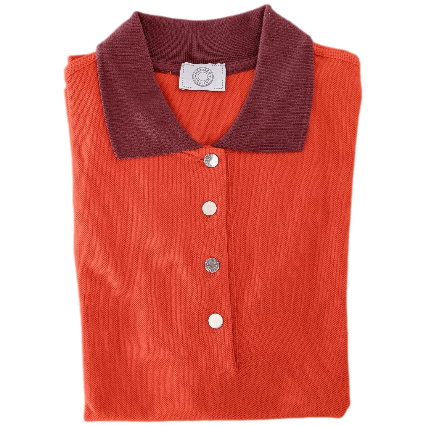 HERMES POLO SELLIER Women's Orange/Burgundy Buttoned Polo Shirt