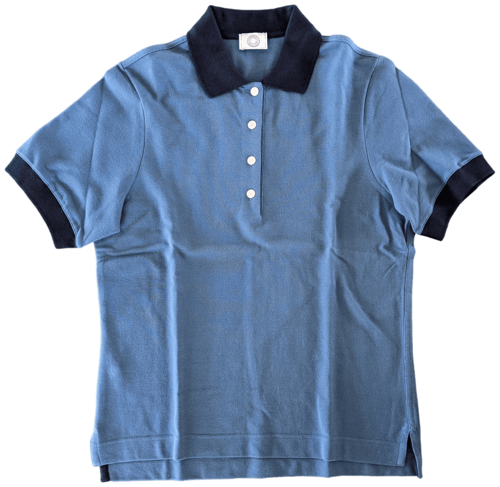 HERMES POLO SELLIER Women's Petrole/Navy Blue Buttoned Polo Shirt HERMES POLO SELLIER Women's Petrole/Navy Blue Buttoned Polo Shirt