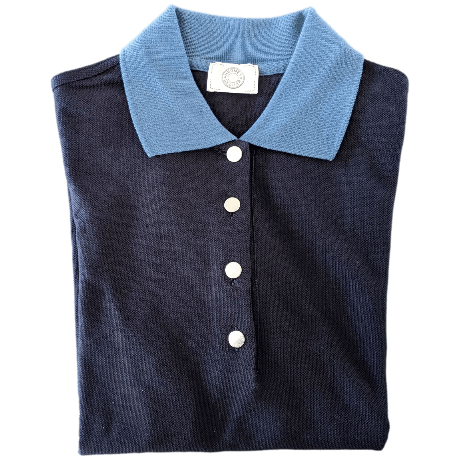HERMES POLO SELLIER Women's Navy/Pilote Blue Buttoned Polo Shirt