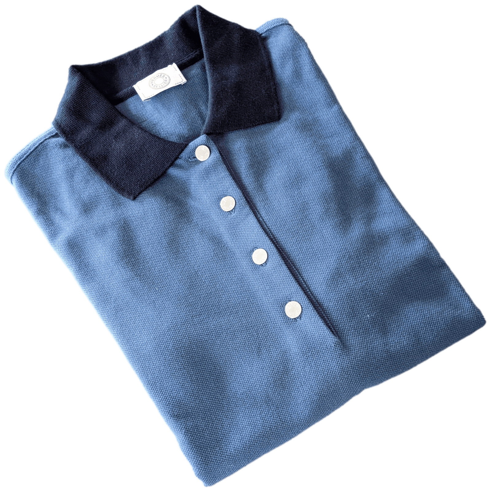 HERMES POLO SELLIER Women's Petrole/Navy Blue Buttoned Polo Shirt