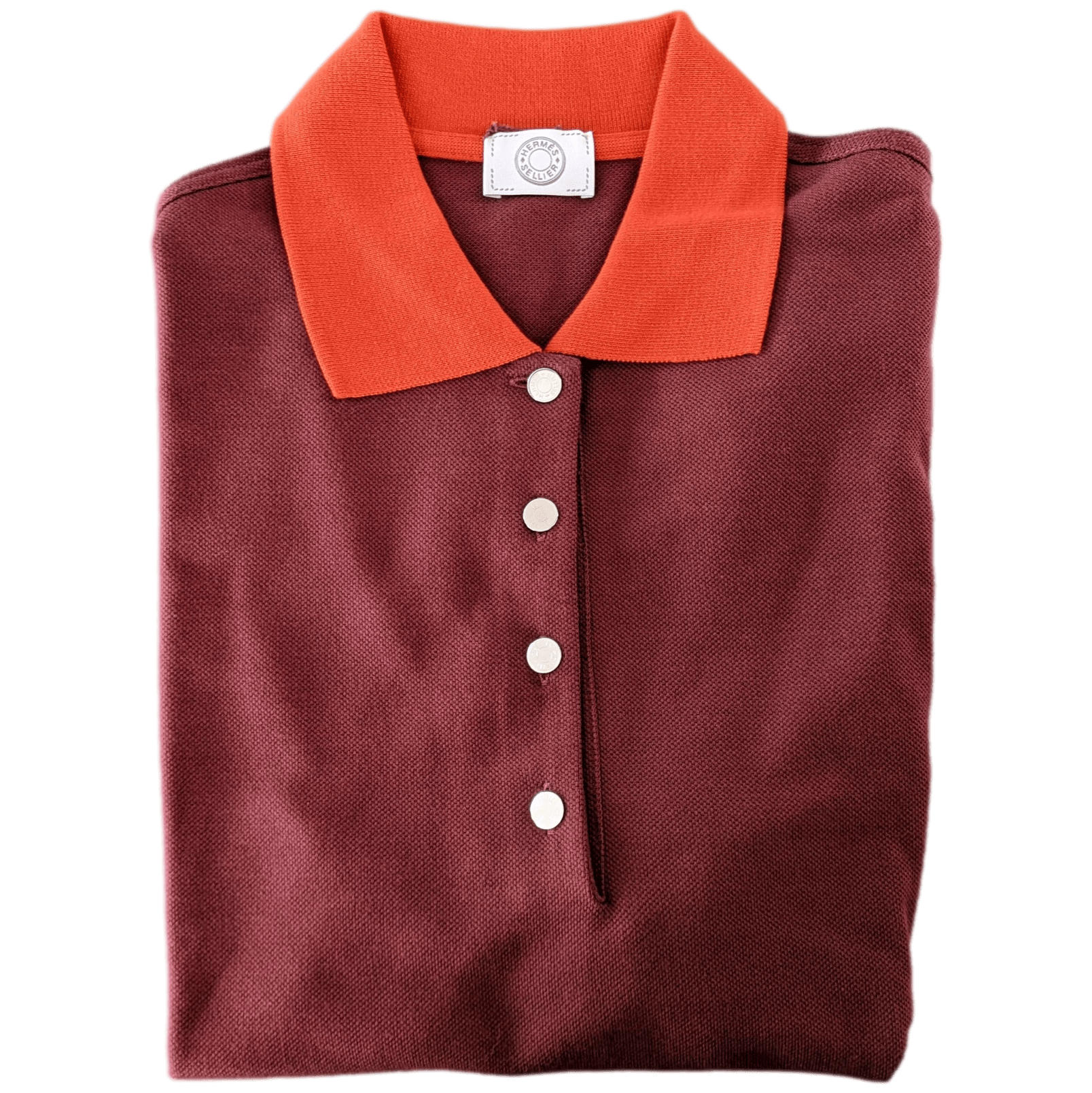 HERMES POLO SELLIER Women's Burgundy/Orange Buttoned Polo Shirt
