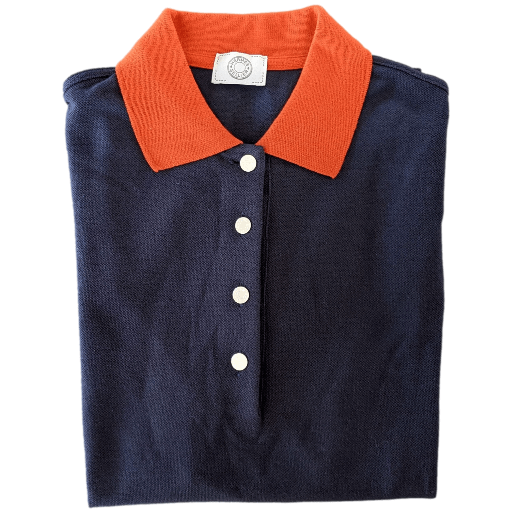 HERMES POLO SELLIER Women's Navy/Orange Buttoned Polo Shirt