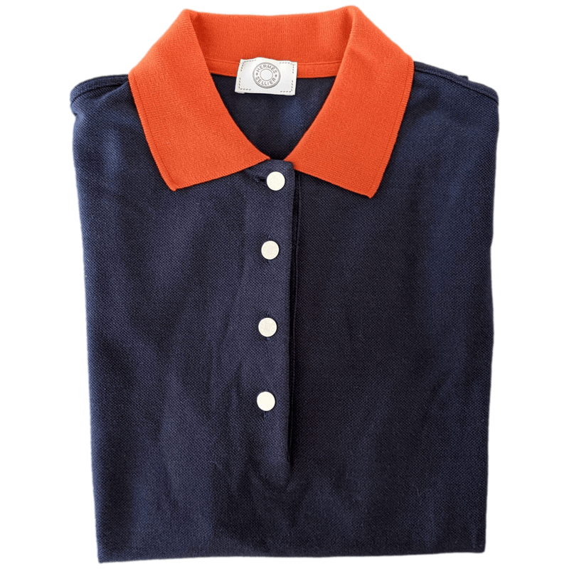HERMES POLO Women\'s Buttoned poupishop Shirt, Polo New! Navy/Orange | SELLIER