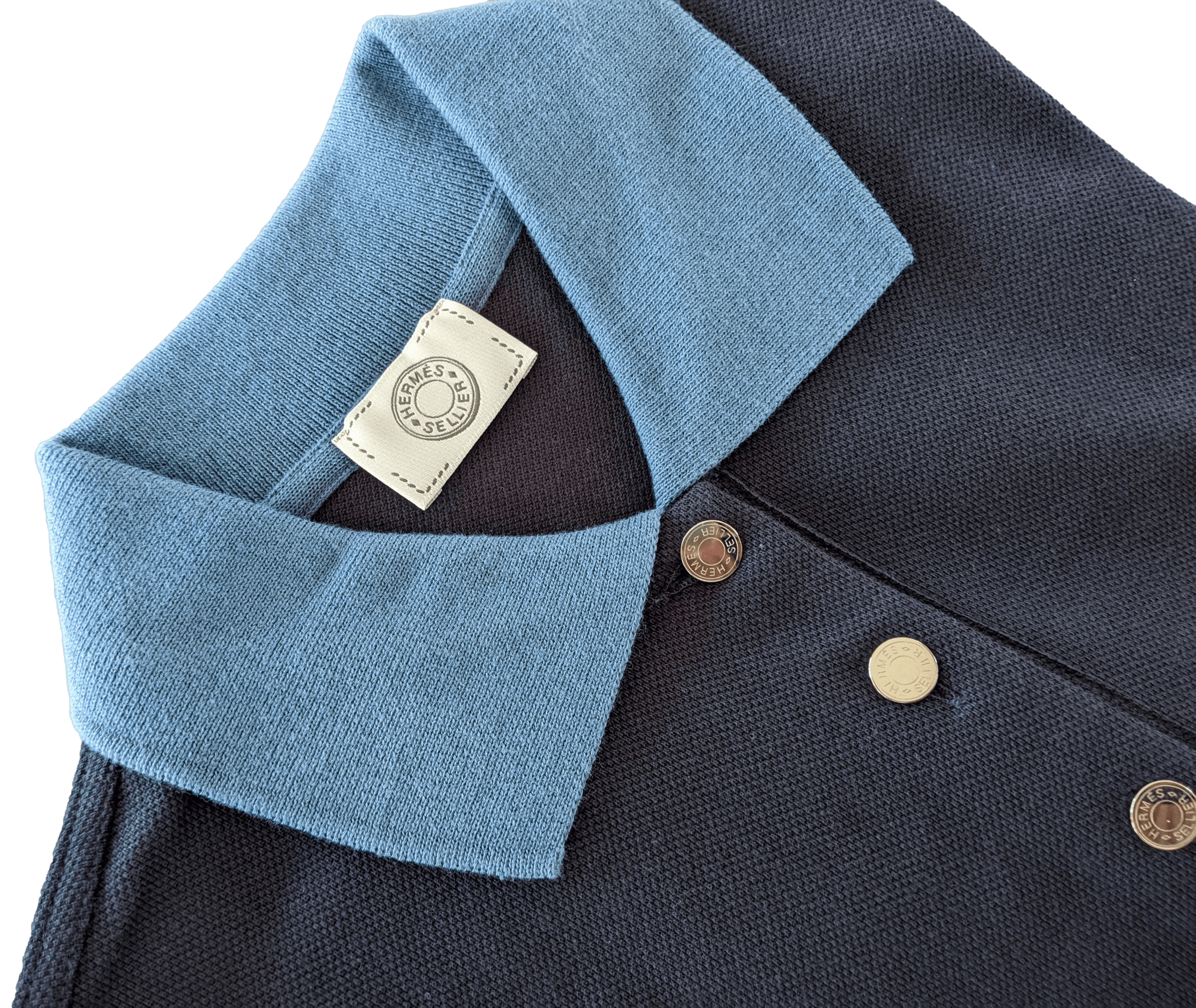 HERMES POLO SELLIER Women's Navy/Pilote Blue Buttoned Polo Shirt