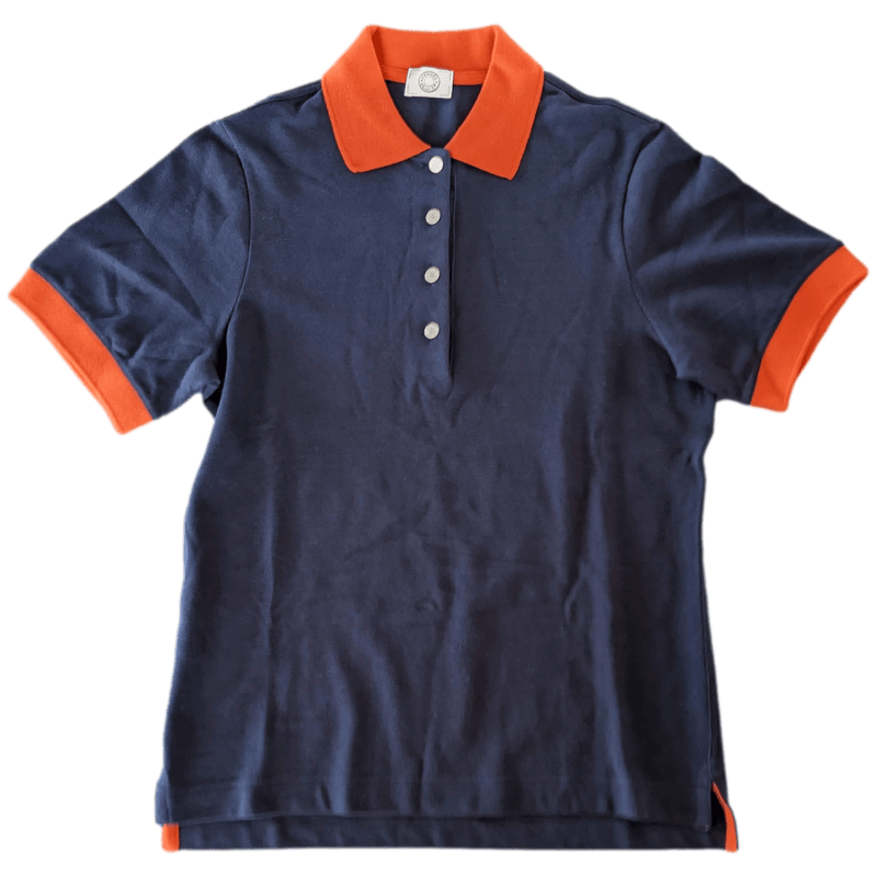 HERMES POLO SELLIER Women's Navy/Orange Buttoned Polo Shirt