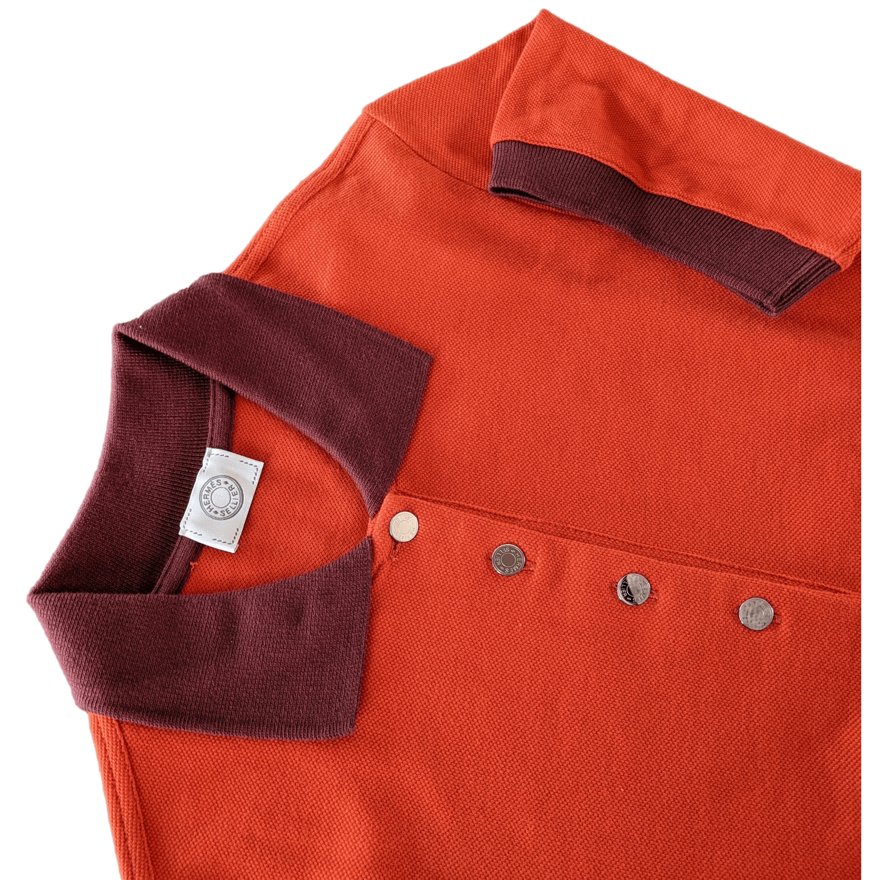 HERMES POLO SELLIER Women's Orange/Burgundy Buttoned Polo Shirt