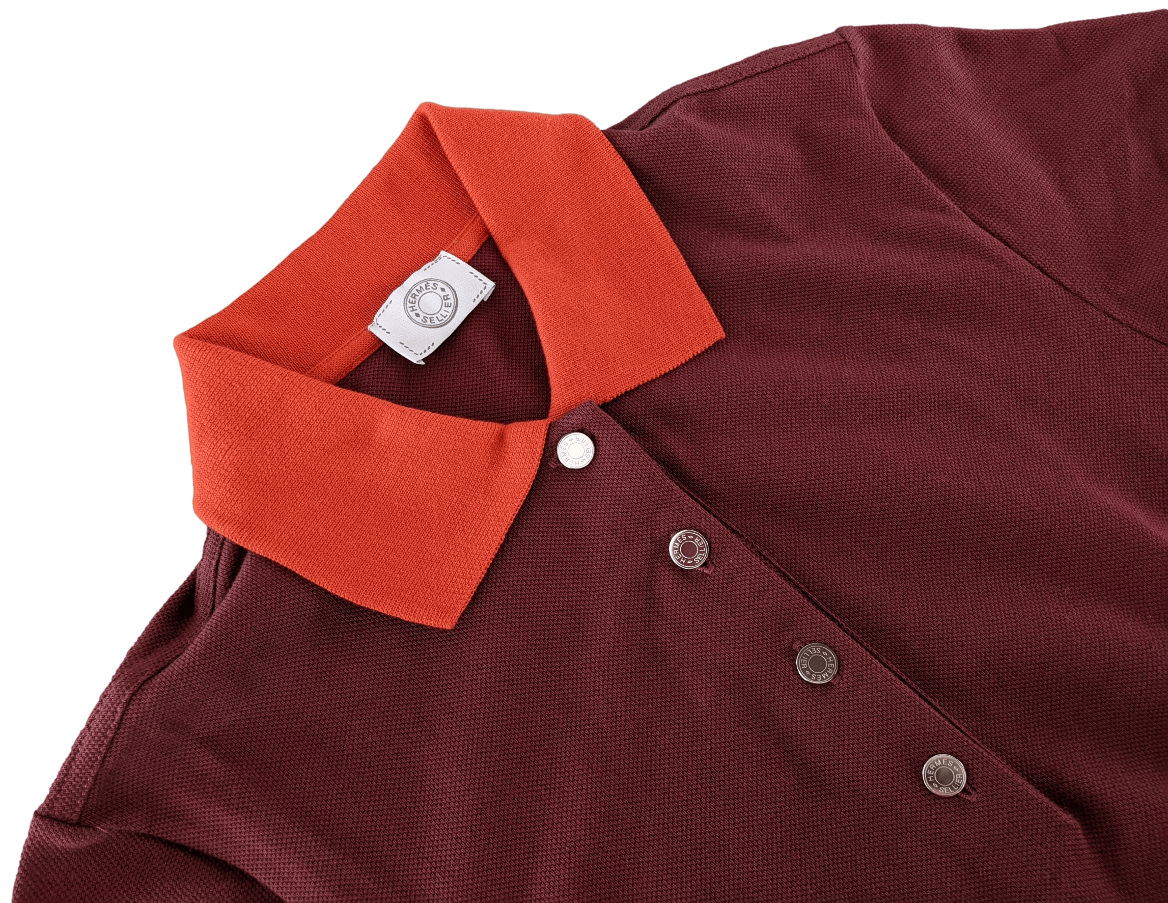 HERMES POLO SELLIER Women's Burgundy/Orange Buttoned Polo Shirt