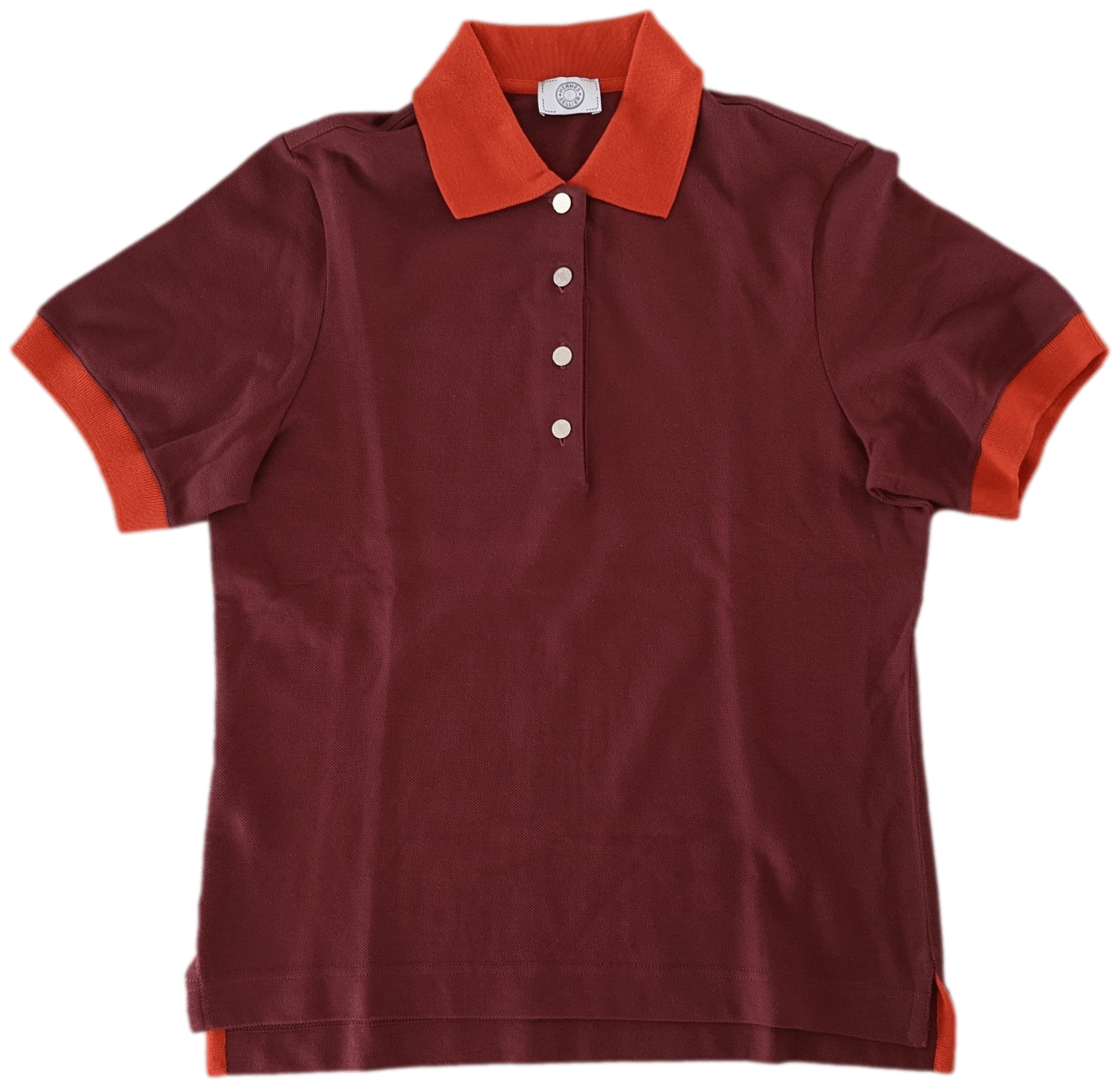 HERMES POLO SELLIER Women's Burgundy/Orange Buttoned Polo Shirt