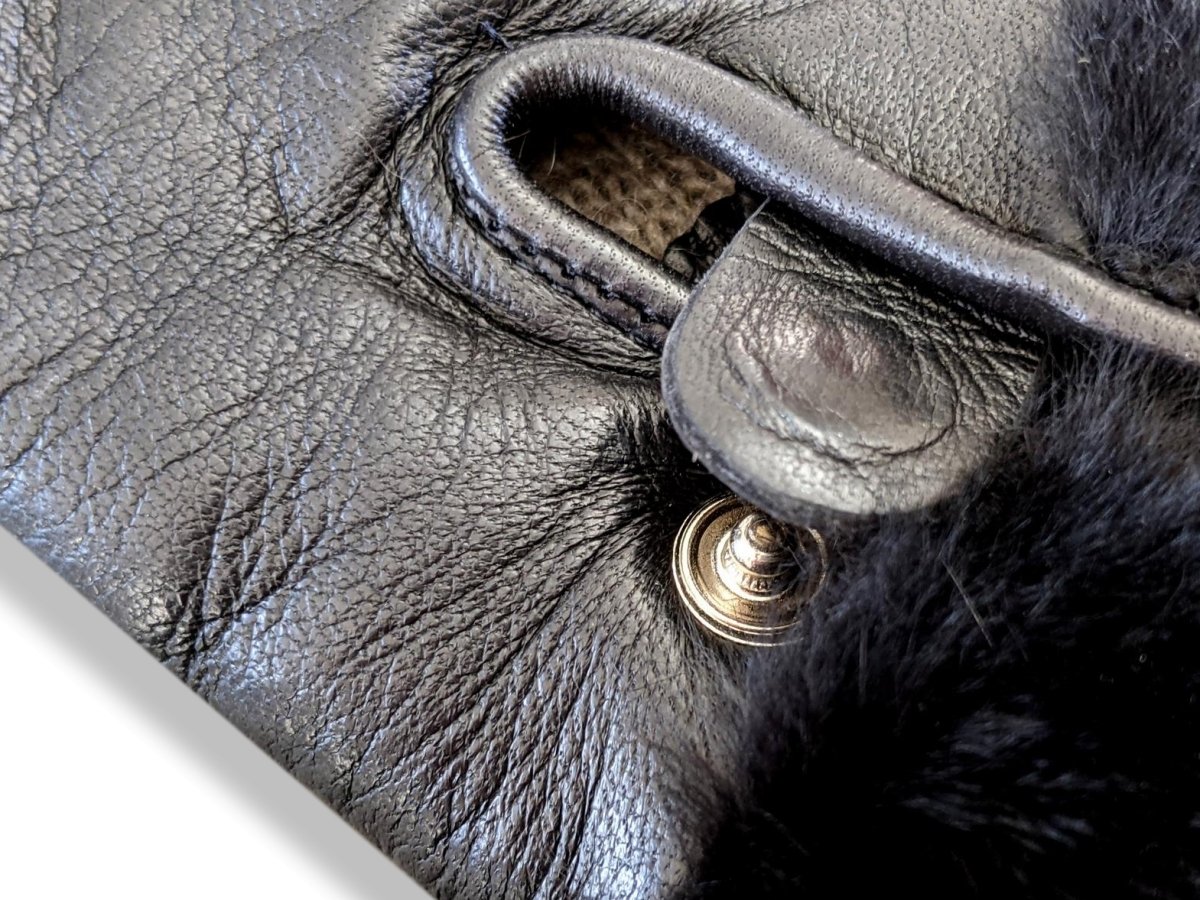 Hermes Women's Noir/Noir Lambskin/Mink Fur GANTS FEMME KELLY Gloves Sz7.5, New! - poupishop