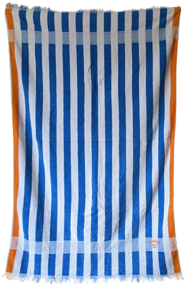 Hermes Bleu/Orange "Yachting" Terry Beach Towel 100 x 170 cm