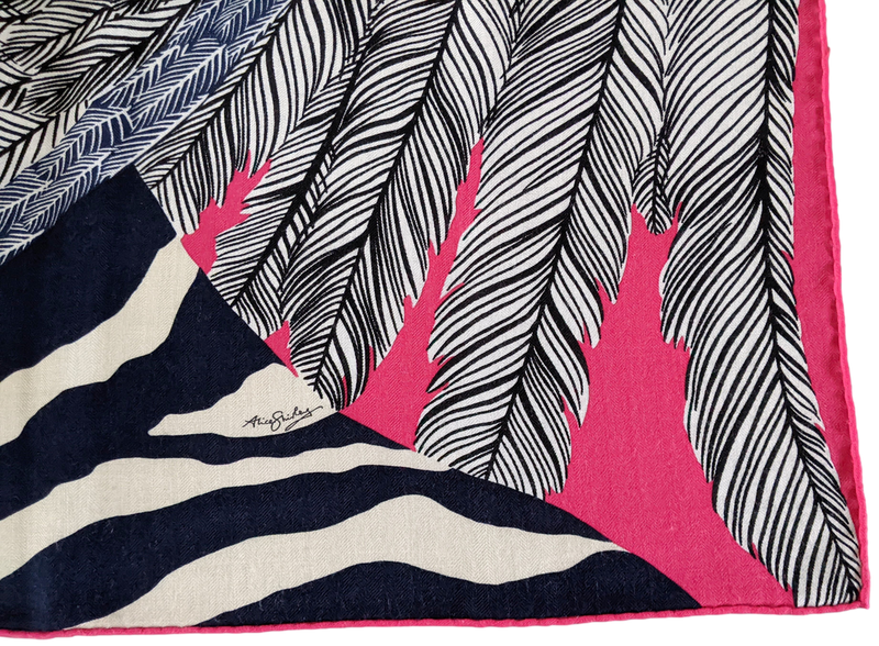 Hermes 2014 Fuchsia/Marine "Zebra Pegasus" by Alice Shirley Cashmere Shawl 140