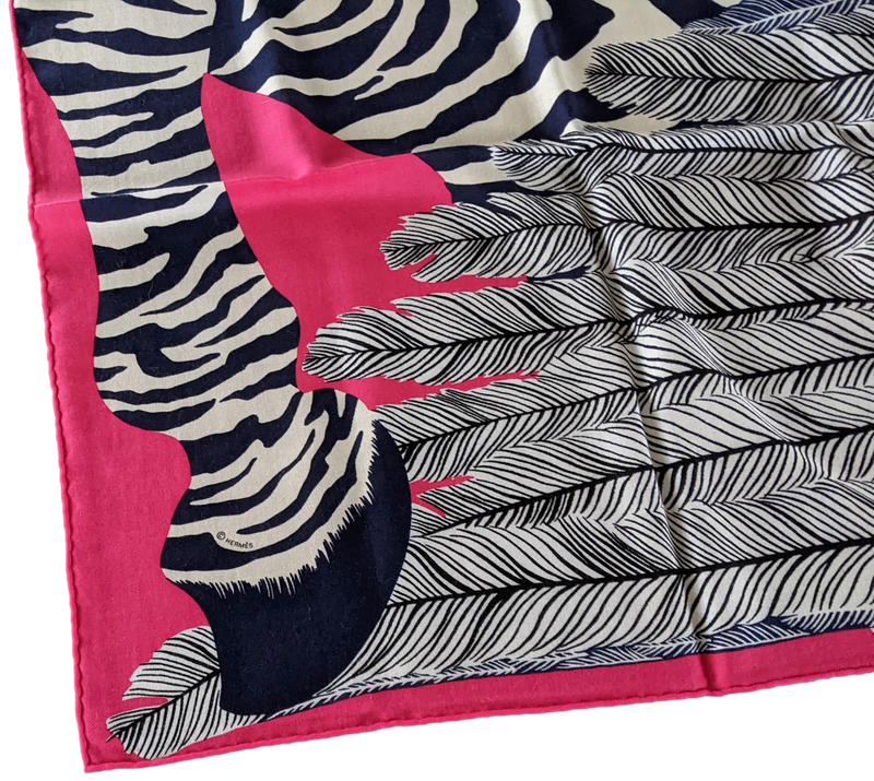 Hermes 2014 Fuchsia/Marine "Zebra Pegasus" by Alice Shirley Cashmere Shawl 140