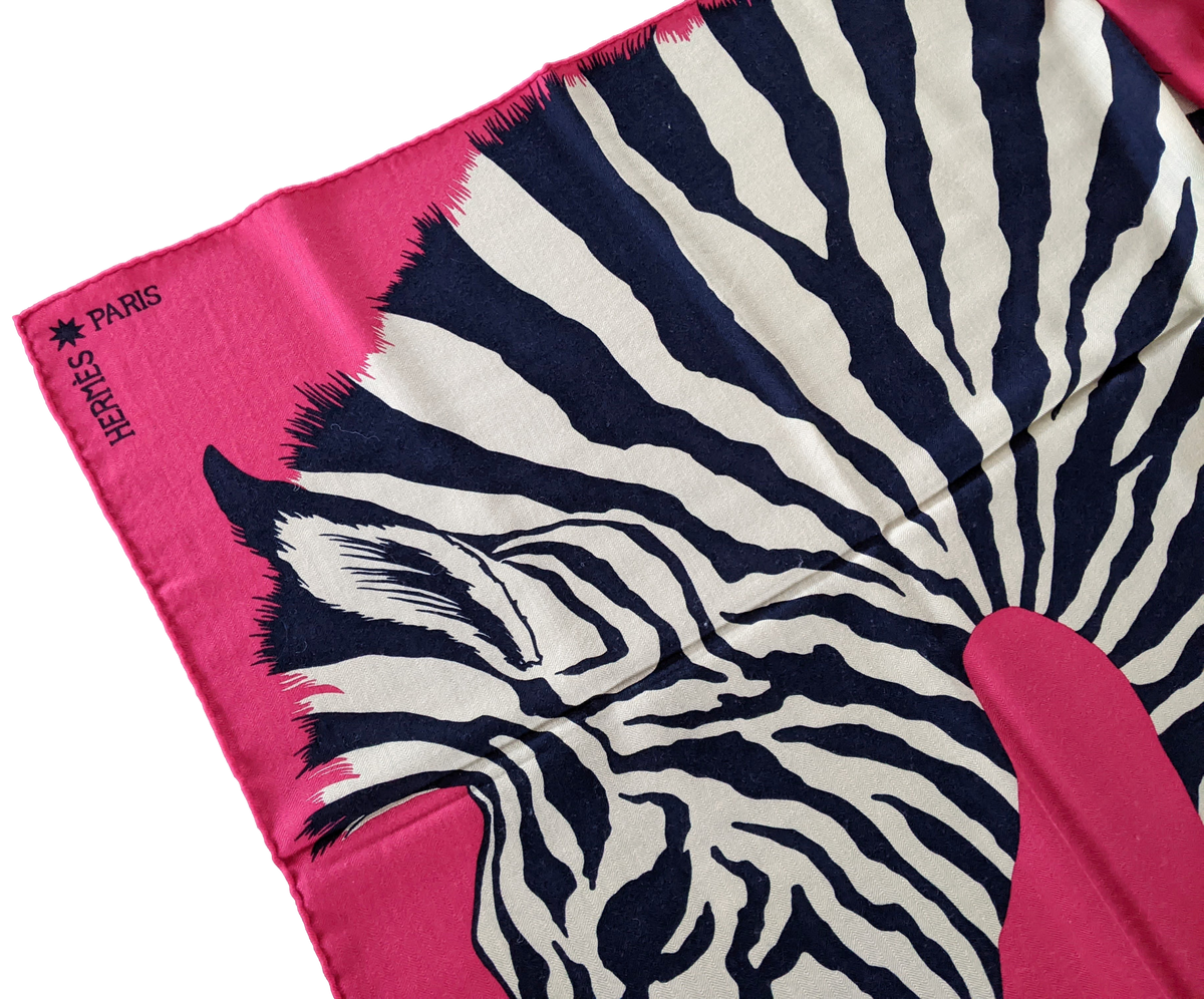 Hermes 2014 Fuchsia/Marine "Zebra Pegasus" by Alice Shirley Cashmere Shawl 140