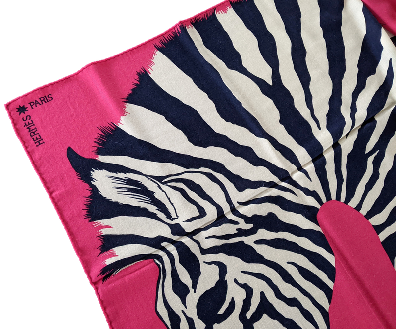 Hermes 2014 Fuchsia/Marine "Zebra Pegasus" by Alice Shirley Cashmere Shawl 140