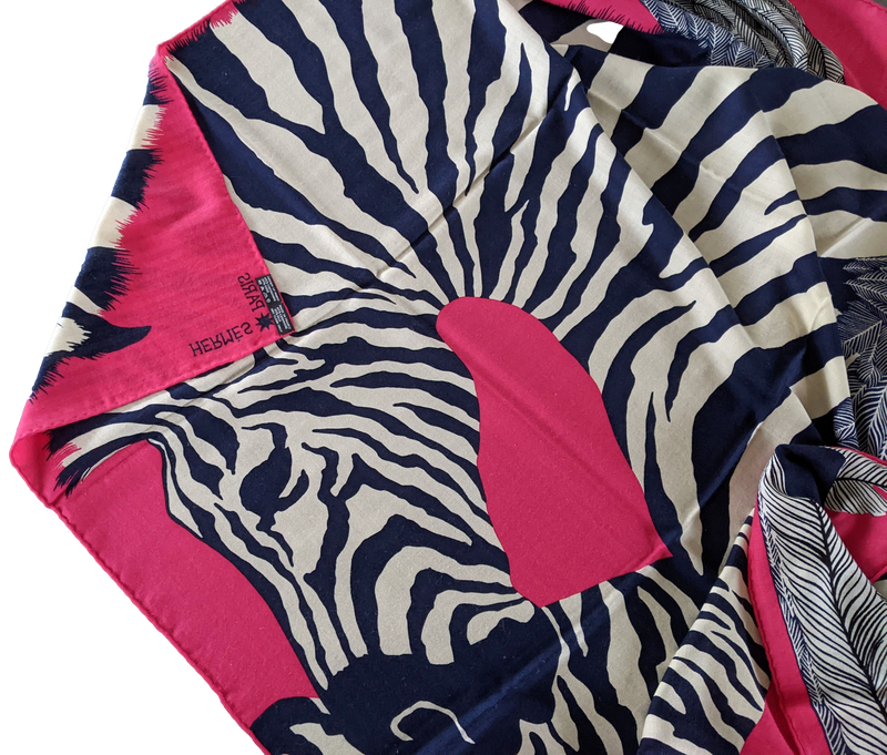 Hermes 2014 Fuchsia/Marine "Zebra Pegasus" by Alice Shirley Cashmere Shawl 140