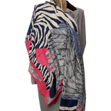 Hermes 2014 Fuchsia/Marine "Zebra Pegasus" by Alice Shirley Cashmere Shawl 140