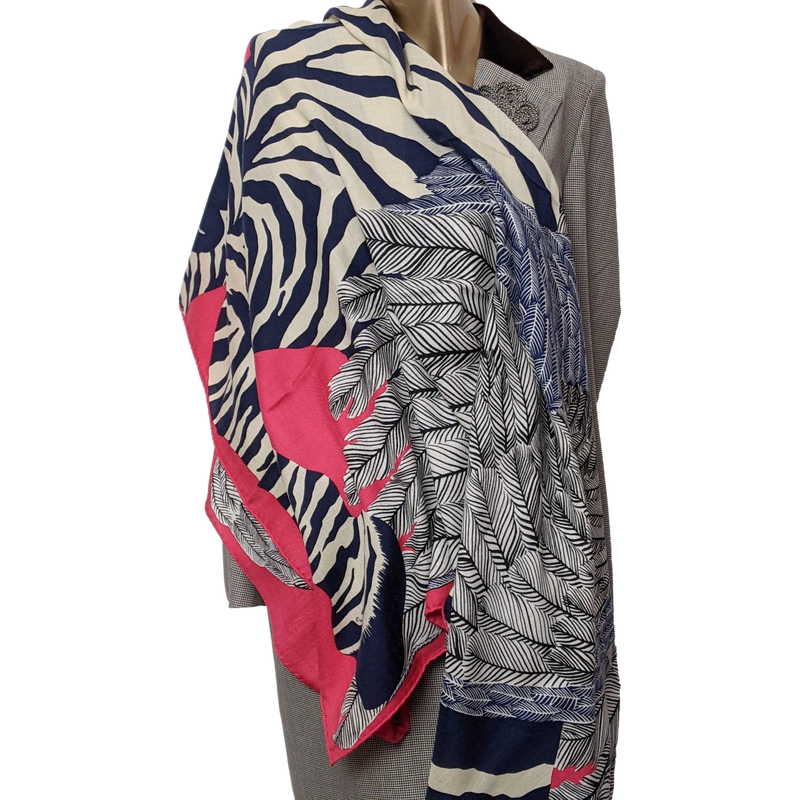 Hermes 2014 Fuchsia/Marine "Zebra Pegasus" by Alice Shirley Cashmere Shawl 140