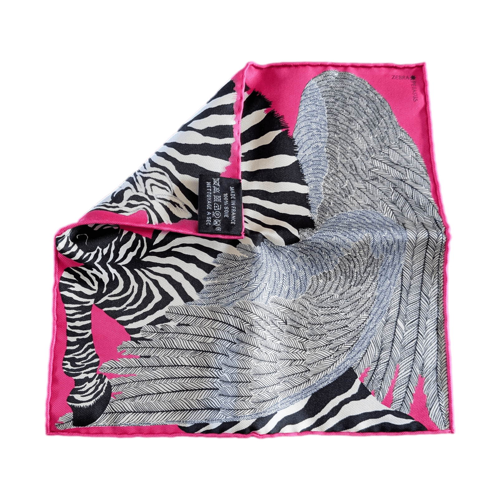 HERMES Zebra Pegasus Nano Scarf 20 cm Rose Bonbon Noir Blanc New