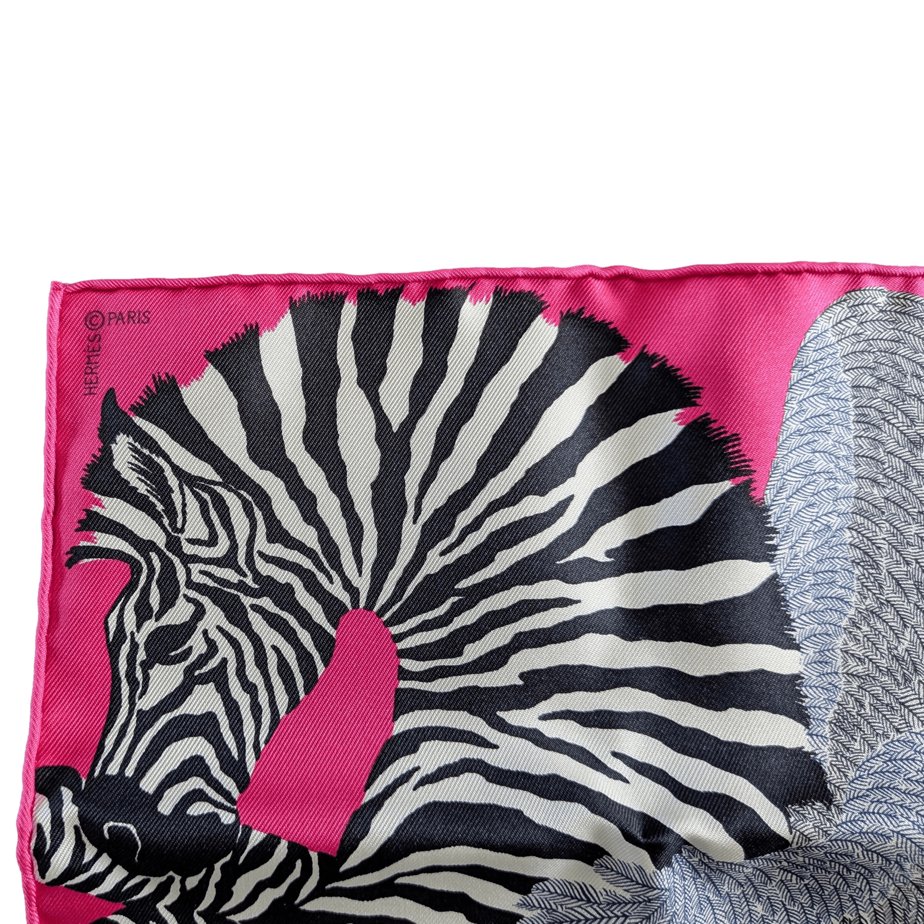 HERMES Zebra Pegasus Nano Scarf 20 cm Rose Bonbon Noir Blanc New