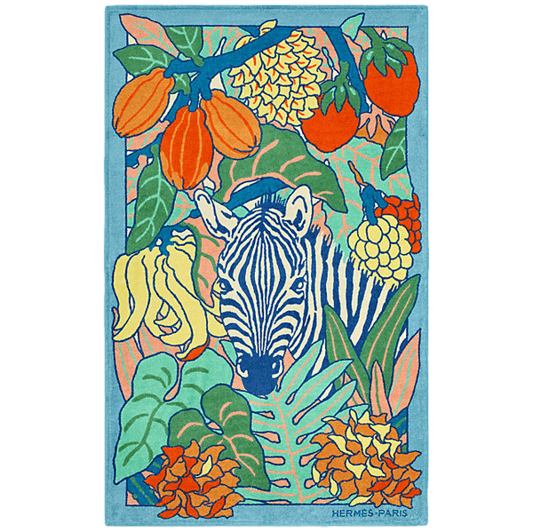 HERMES Tapis de Plage Zebre Au coeur de l'été Bleu Cotton Beach Towel 90 x 150 cm