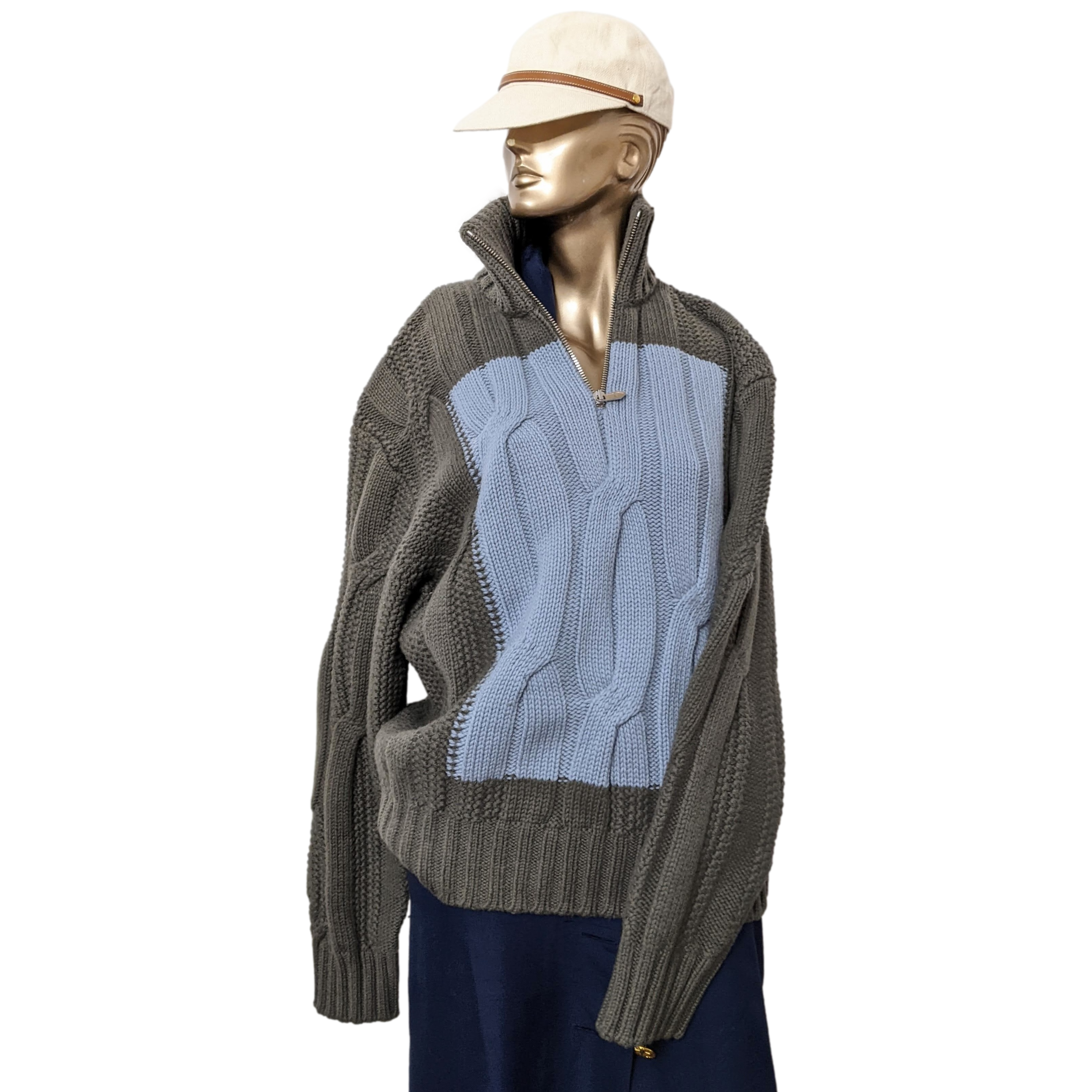 HERMES PULL CAMIONEUR BLOCK TORSADE Zipped Roll Neck Jumper Sweater XL