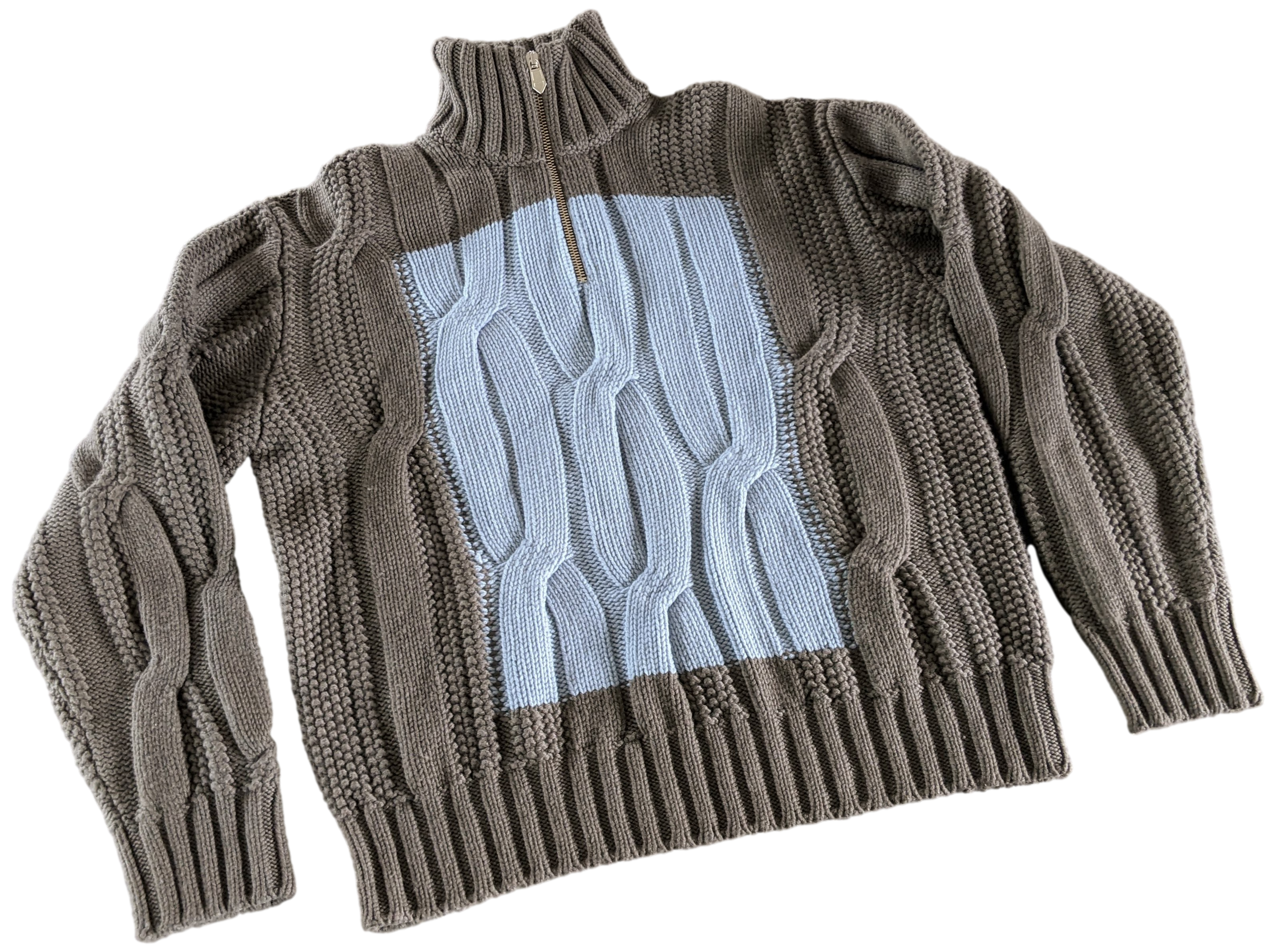 HERMES PULL CAMIONEUR BLOCK TORSADE Zipped Roll Neck Jumper Sweater XL