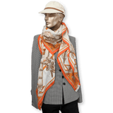 HERMES 2004 Orange Kachinas by Oliver Kermit Oliver Cashmere Shawl 140 x 140 cm